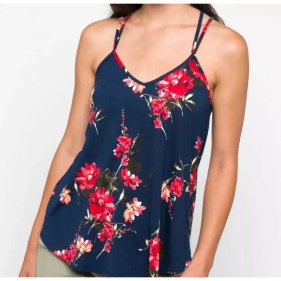 Papermoon Womens 3X Tank Top Shirt Open Back Navy Blue Floral Strappy Knit NWT‎ - Picture 3 of 11